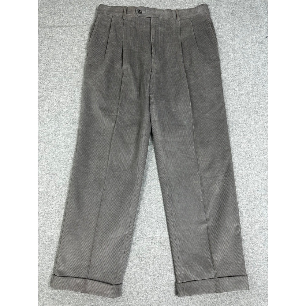 Jos A Bank Corduroy Pants Mens 34x29 Grey Pleated Cuffed Trousers